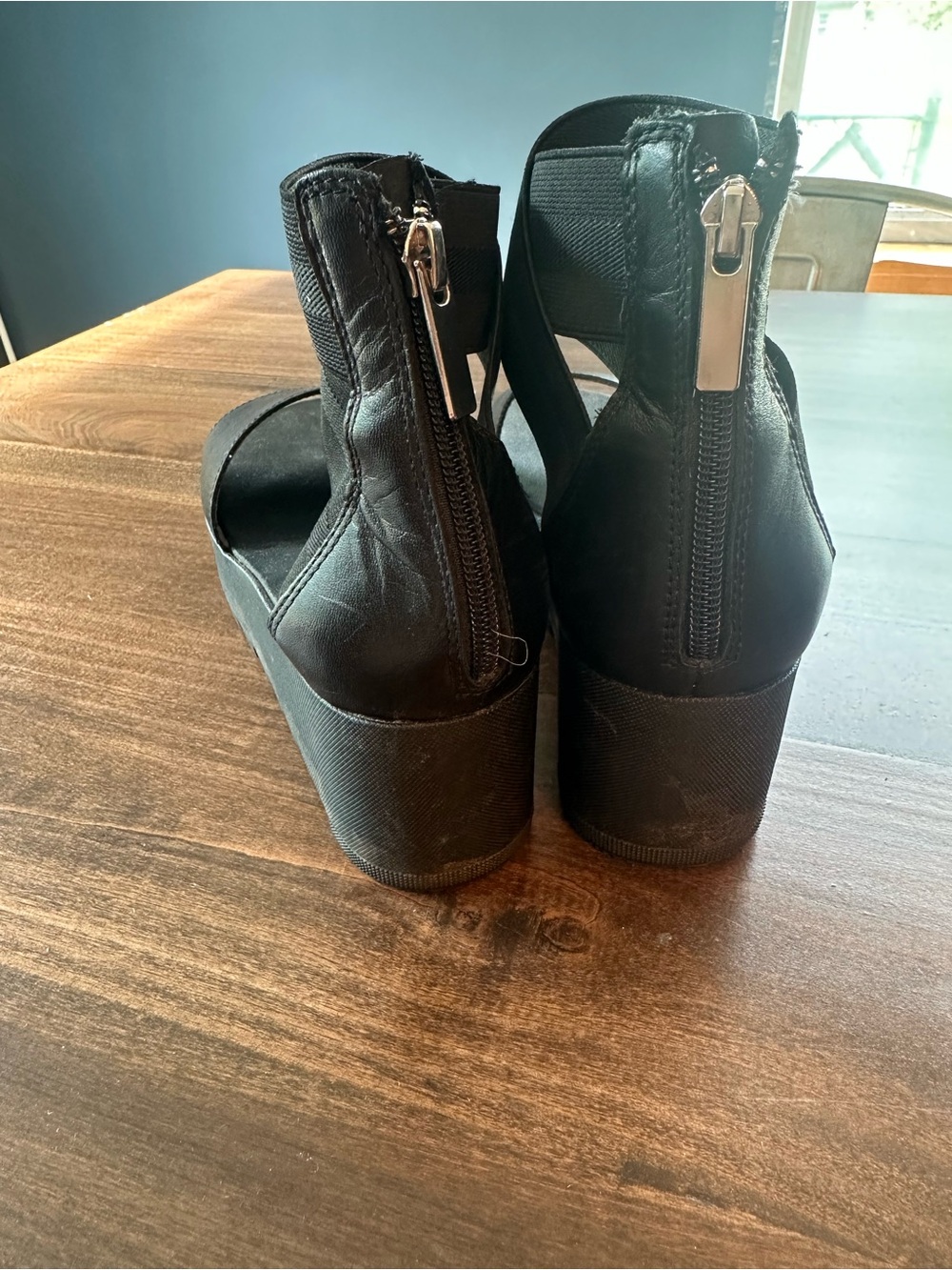 Sorel Black Platform Wedge Sandals with Elastic Ankle Straps - Picture 4 of 6